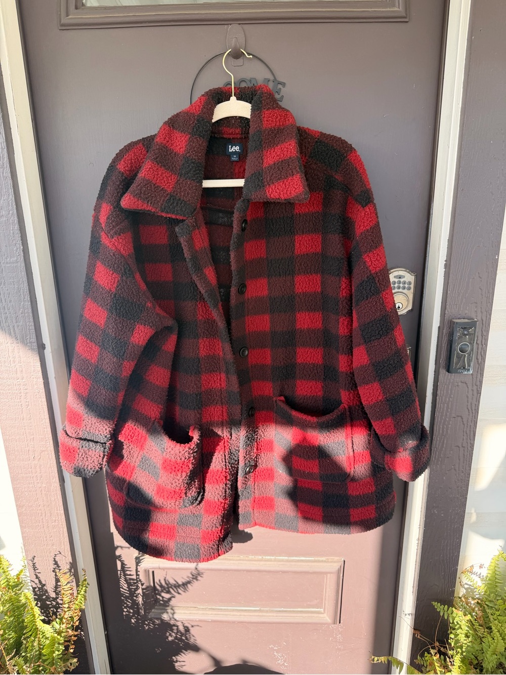 Lee Kids Red and Black Buffalo Plaid Sherpa Button Jacket